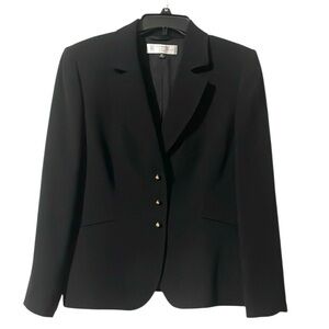 Tahari Blazer Womens 12P Black Classic Career Suit Jacket Gold buttons Lined